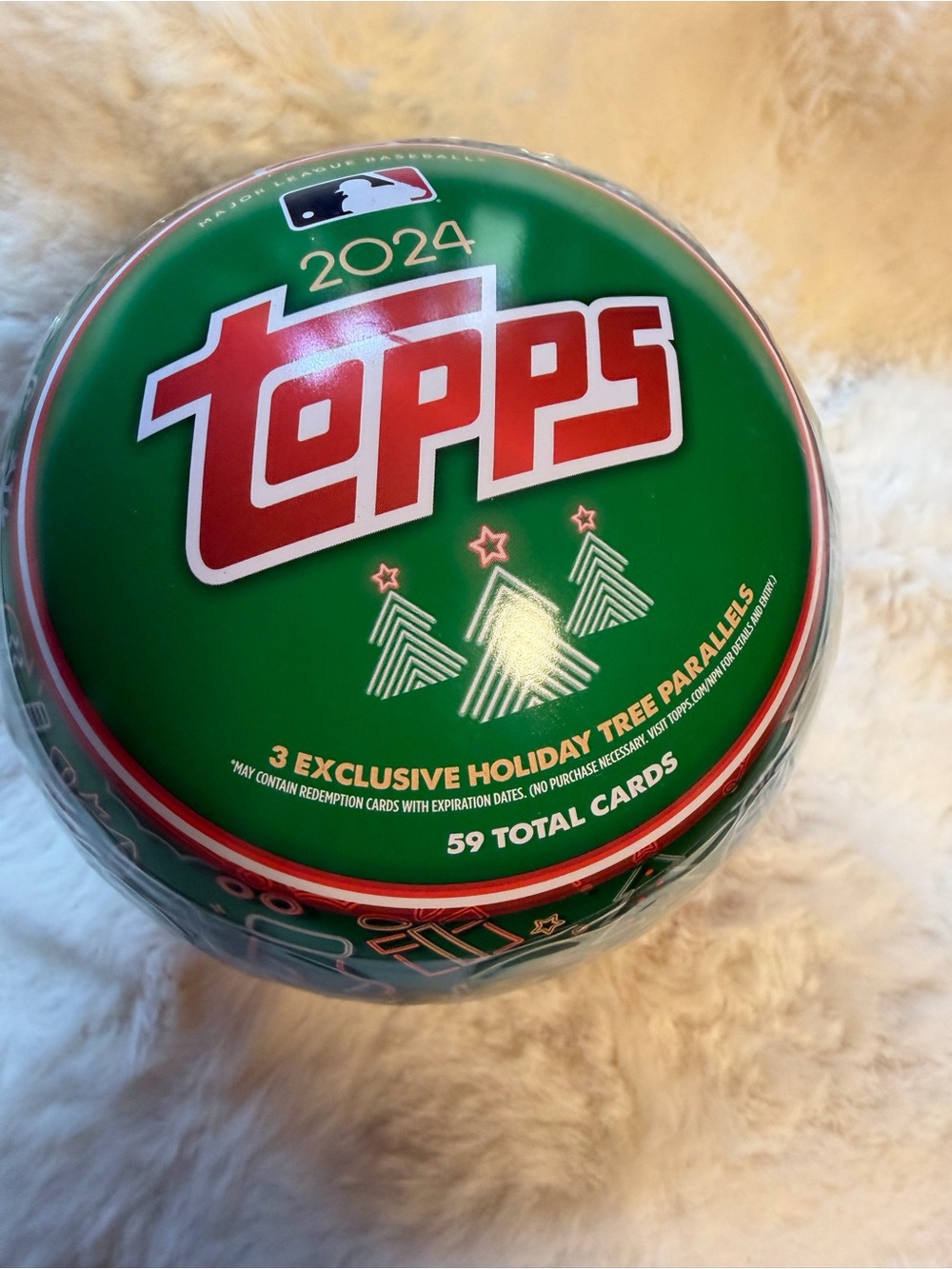 Topps Green Holiday Collectible Ornament Tin - 59 Cards + 3 Special Ornaments